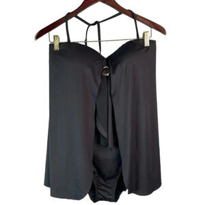 AQUA ROSE Draped One Piece Bathing Suit Black Removable Strap Strapless Size L